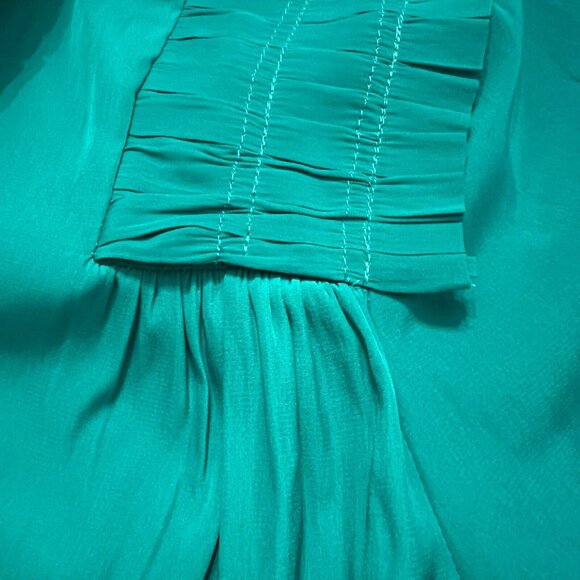Chicos 2 Midi Dress 12 Teal Green Crinkle Pleated 3/4 Sleeve Button Up Tie Waist - Picture 5 of 16